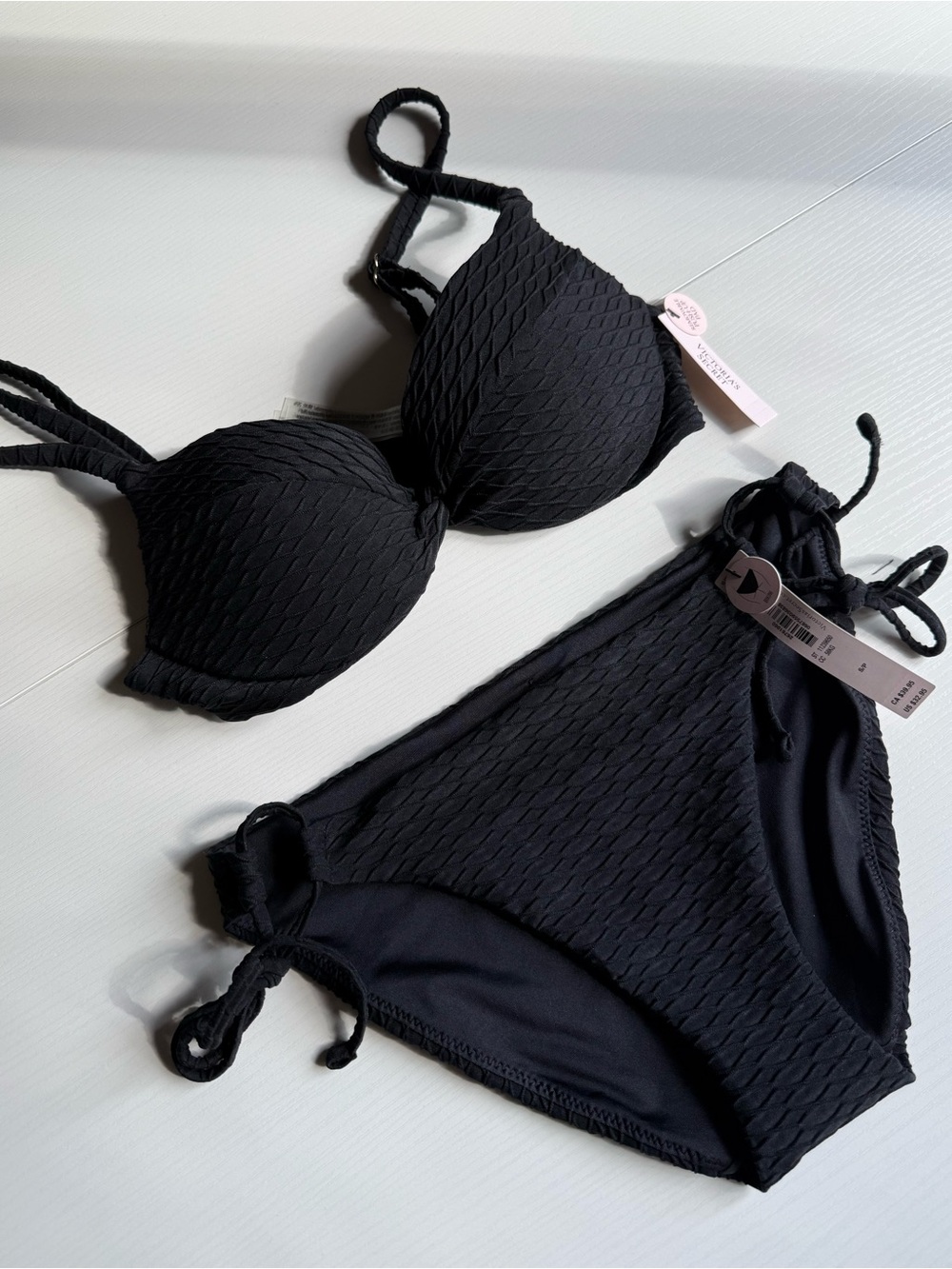 NWT Victoria’s Secret Bikini Top Swim Icon Push Up 32B and Bottom SP Set Black